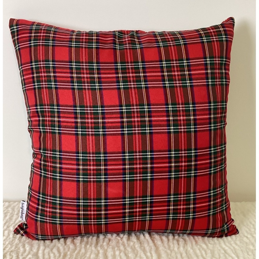 Christmas Dog Throw Pillow Yorkie Terrier Plaid Embroidered LovingKindness - Picture 6 of 11